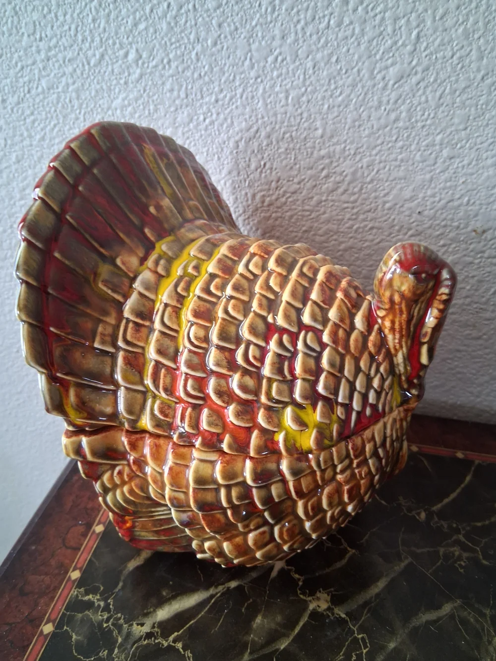 Ceramic Turkey Figurine Decorative Sculpture - Artist Signed Vintage High Gloss